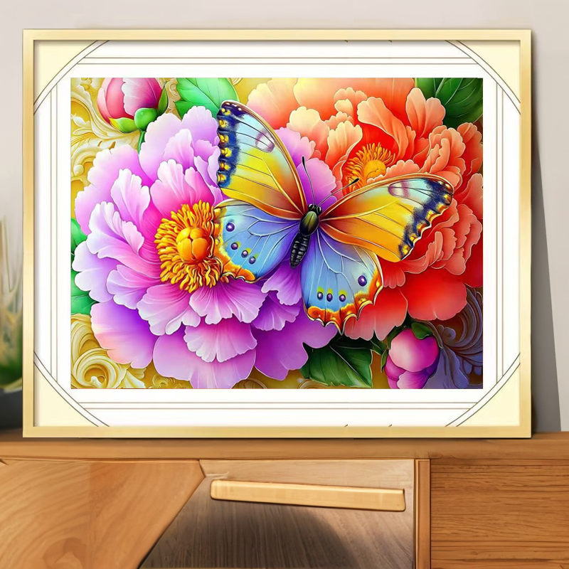 美初十字绣新款彩蝶穿花蝶恋花七彩牡丹蝴蝶线绣卧室清新印花