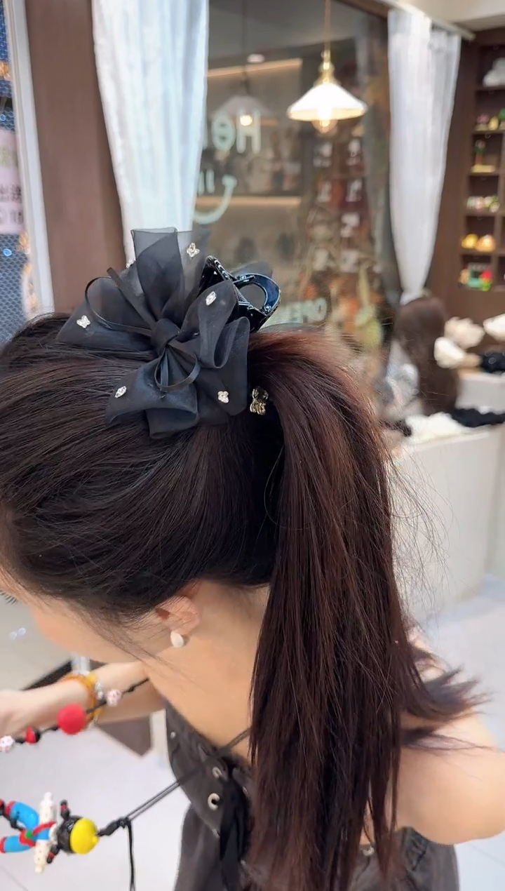黑色网纱蝴蝶结钻钻发夹
