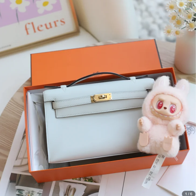未使用 Hermes/爱马仕 MINI Kelly 一代22 K刻 s皮铂金灰 淡金扣