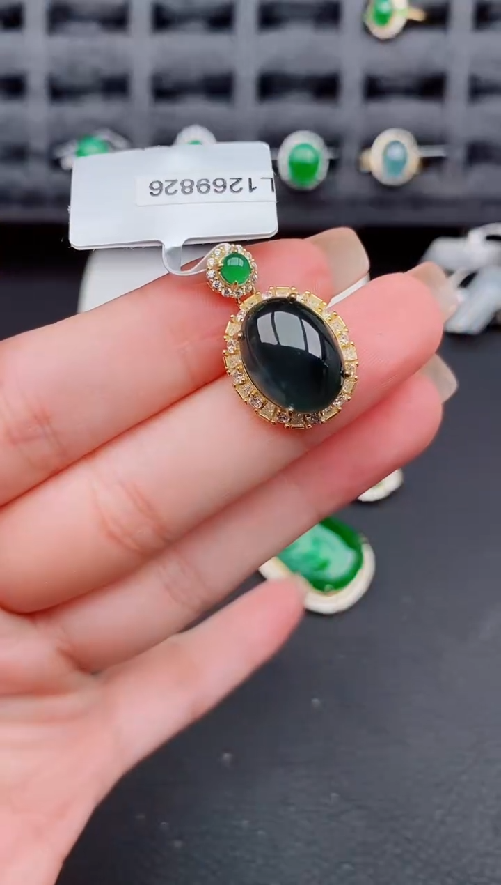 翡翠银S925镶嵌颈饰天然a货翡翠398