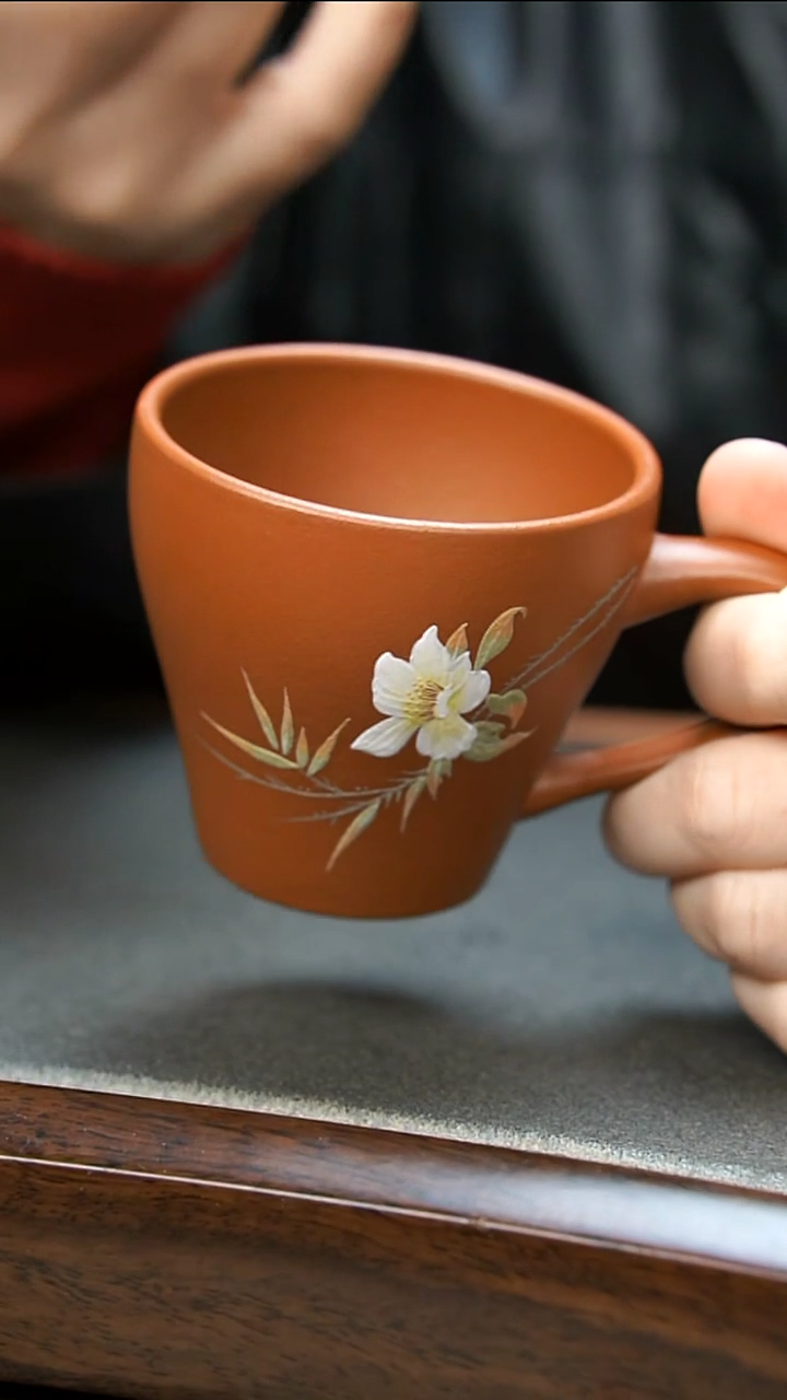 【闪购商品】紫砂茶壶朱泥白花手把杯