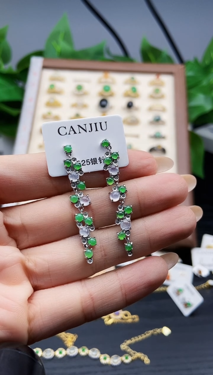 银S925镶嵌翡翠耳饰12