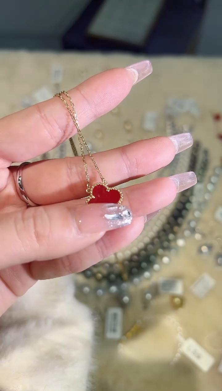 【闪购商品】玛瑙/玉髓项链18K金镶嵌红四叶草项链yz