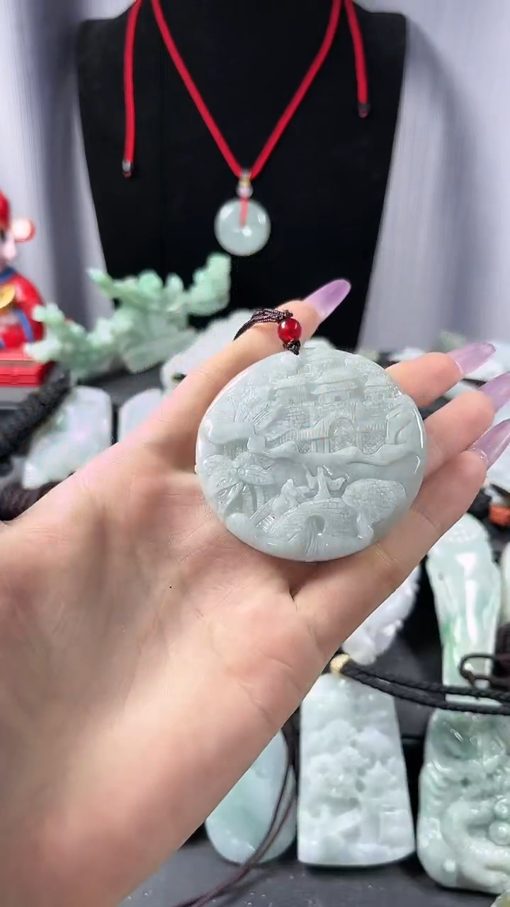 翡翠未镶嵌颈饰山水牌03