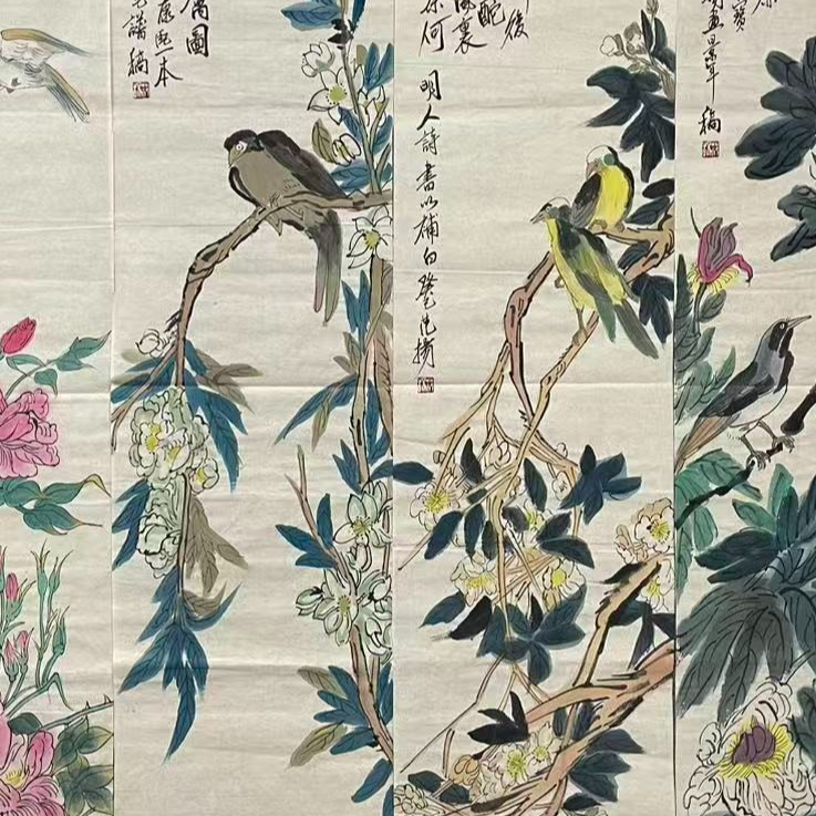 荣宝书画院-四条屏国画-花鸟画-FY