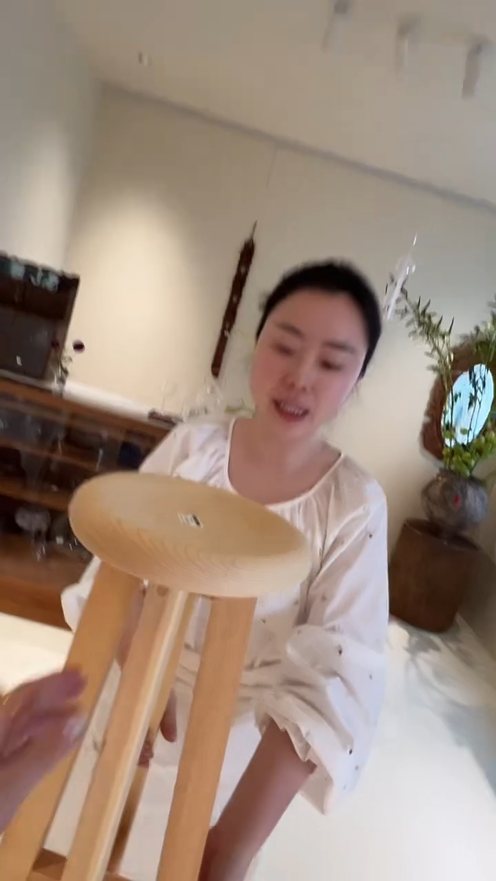 茶道摆件0000纽扣原木色高圆凳花台6107