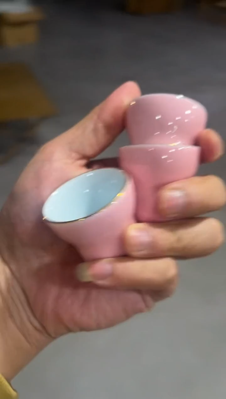 粉色描金葫芦杯3个，工厂直播间