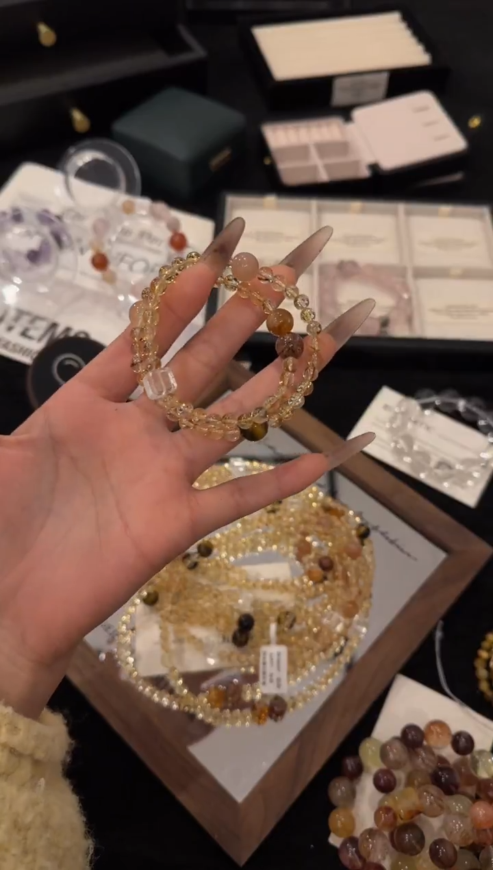 未镶嵌手链水晶黄塔晶双圈x3495