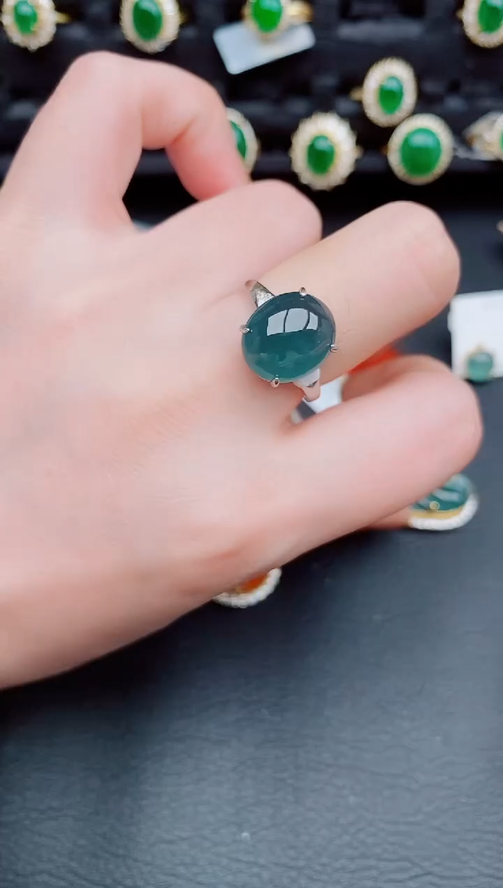 【闪购商品】翡翠戒指银S925镶嵌天然a货翡翠206