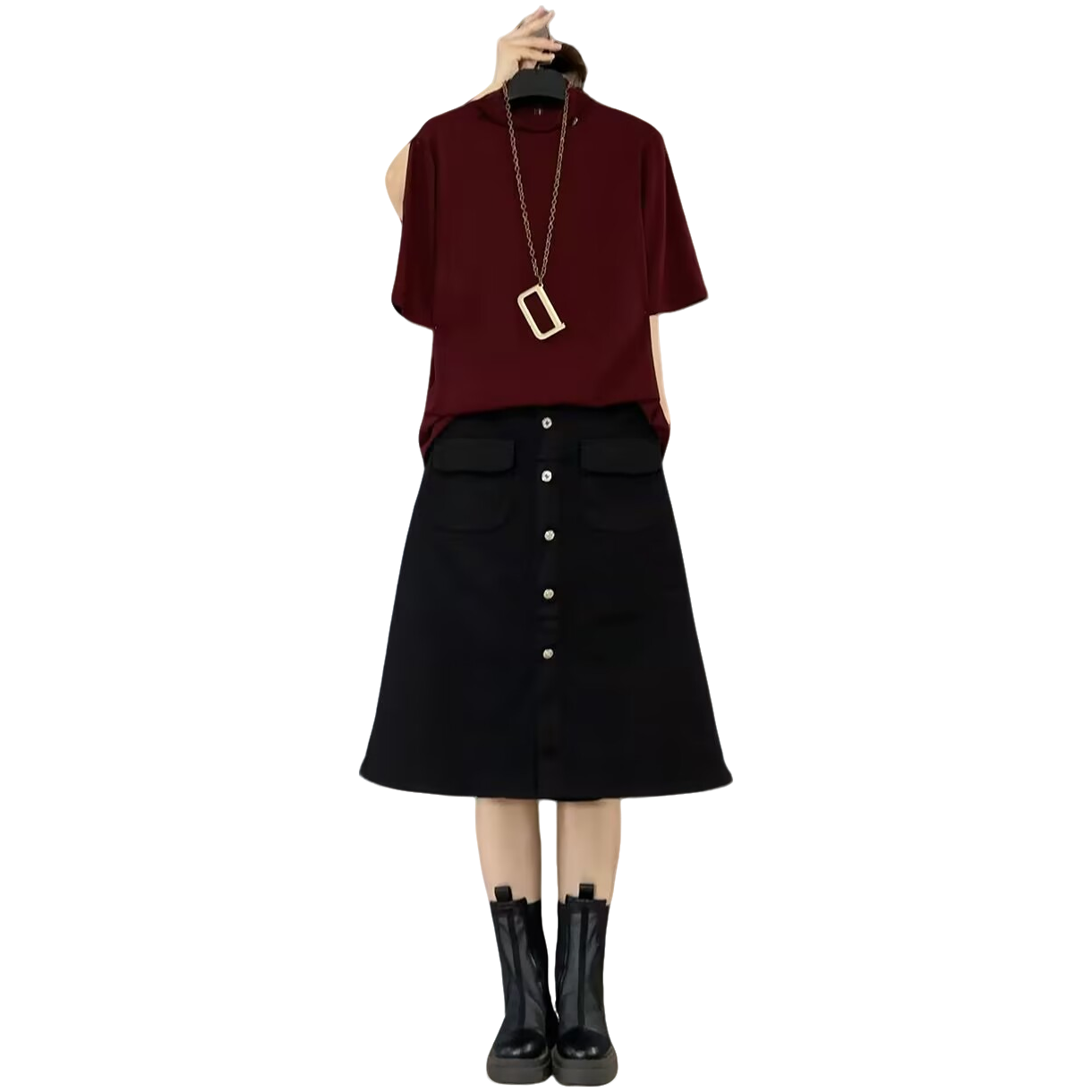 大维罗依 CP早秋新款简约净版打底衫➕牛仔半身裙