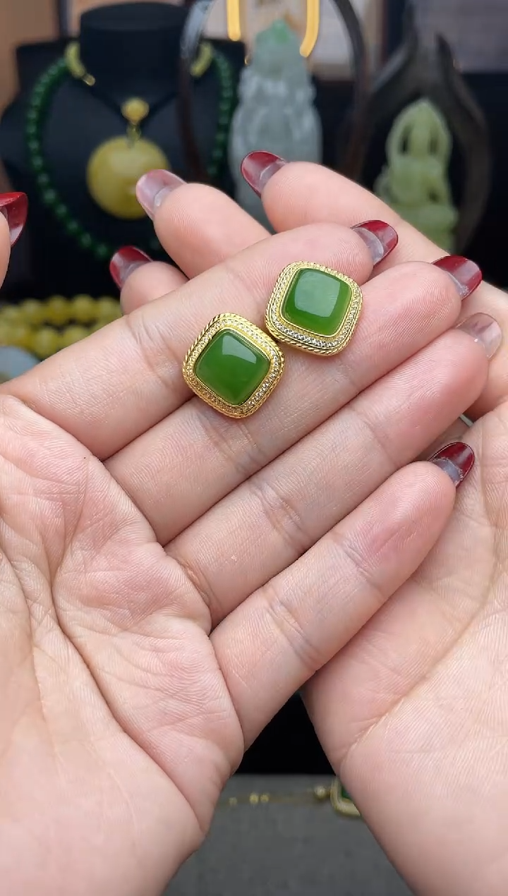 【闪购商品】和田玉耳饰银S925镶嵌耳饰a014