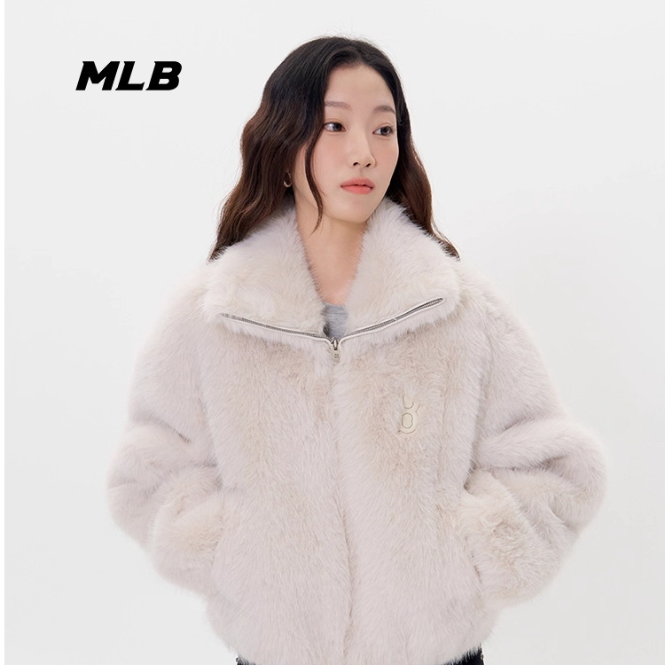 MLB官方 女款休闲百搭时尚保暖仿皮毛外套25冬季新款3FFDB0156