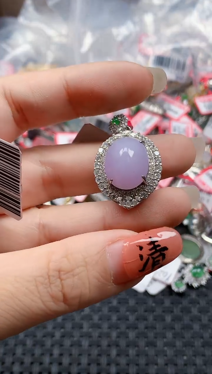 银S925镶嵌戒指翡翠天然A货缅甸翡翠