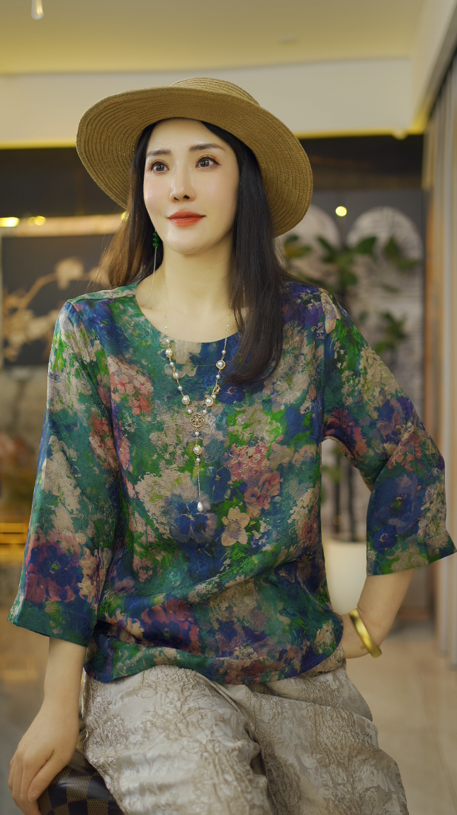 （团花）国风老钱风复古提花上衣新中式