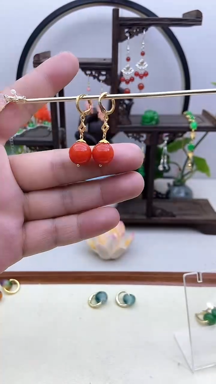 翡翠14K金镶嵌耳饰75号