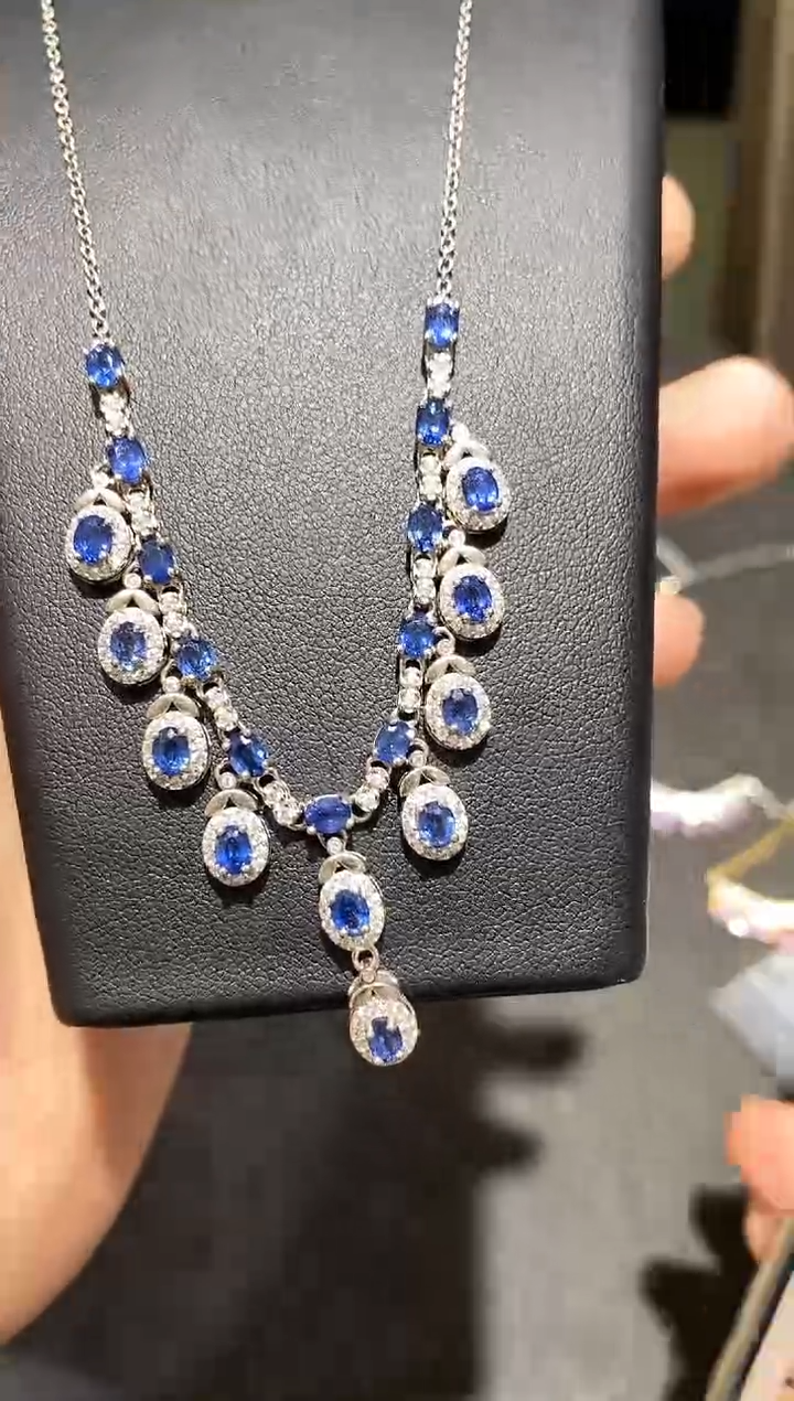 颈饰蓝宝石银S925镶嵌项链