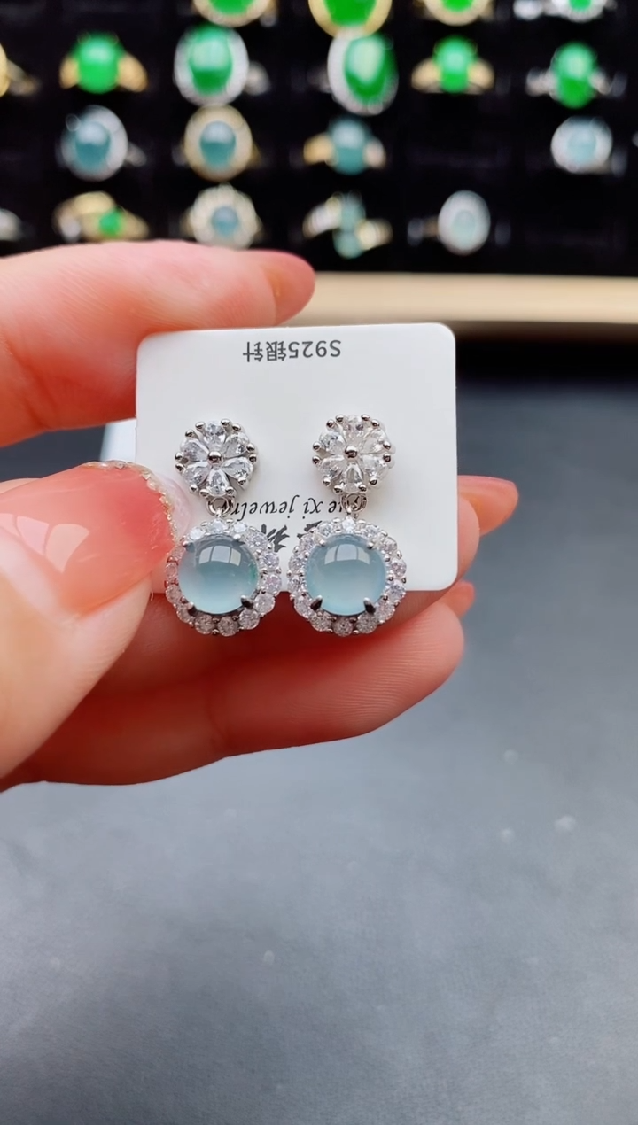 【闪购商品】翡翠耳饰银S925镶嵌21212