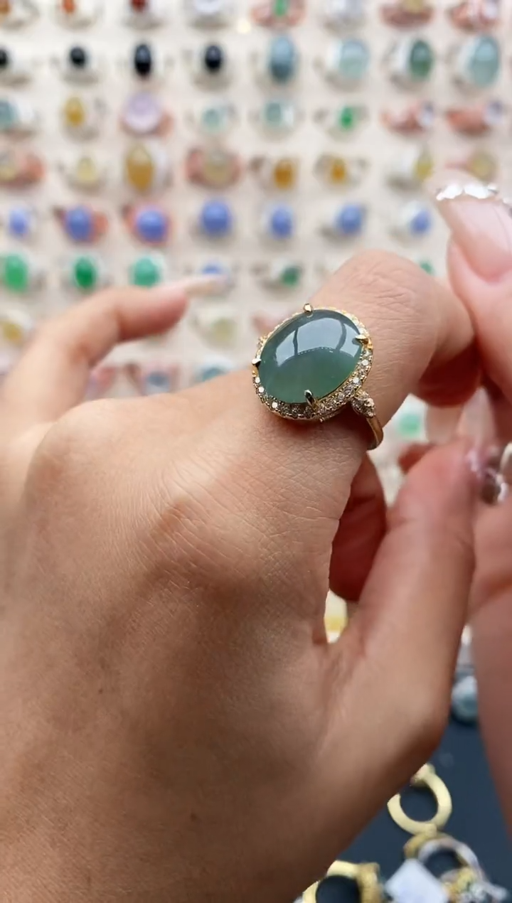 【闪购商品】翡翠戒指银S925镶嵌天然A货翡翠222  2+7