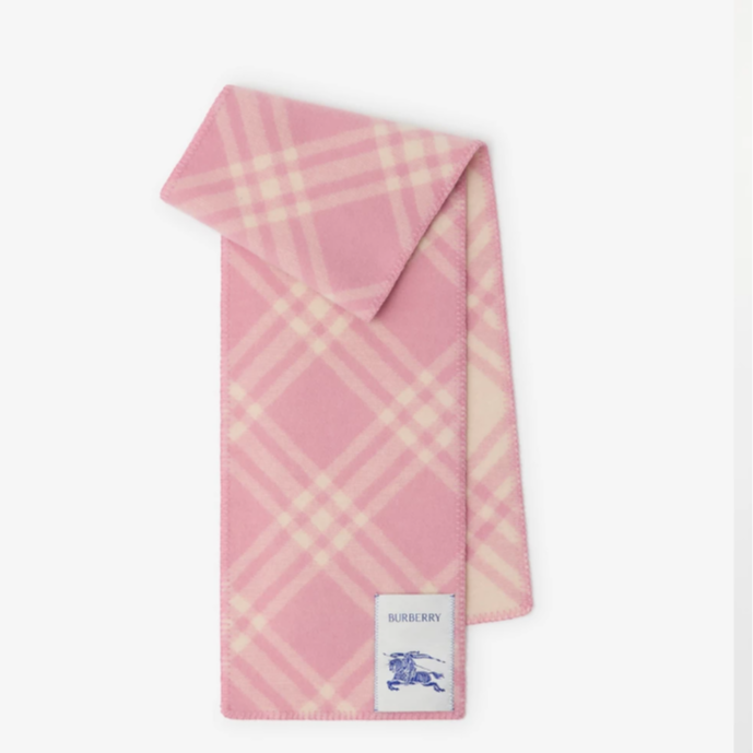 未使用 BURBERRY/博柏利 粉色格纹羊毛围巾