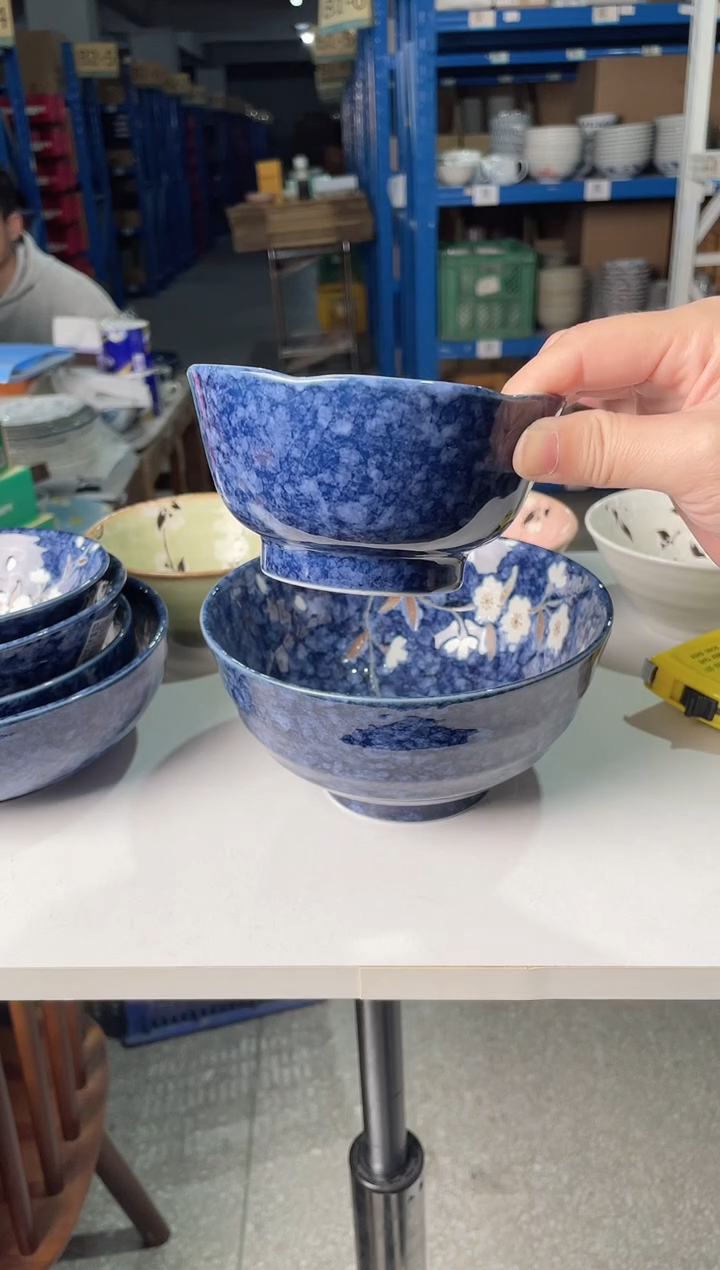 陶瓷蓝雪白樱【2支】4.5英寸花边碗