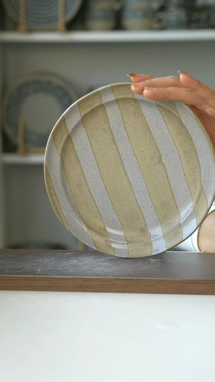 陶画釉条纹早餐盘19cm@4-2@