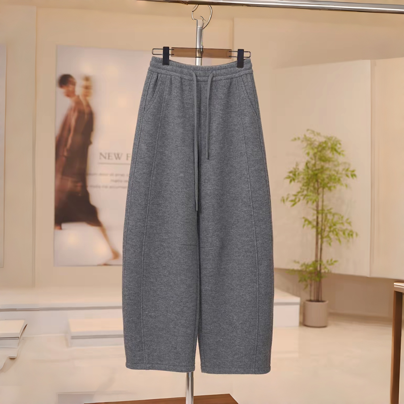 【专柜轻奢】羊驼绒加厚加绒羊 绒舒适显瘦直筒百搭窄版香蕉裤2596