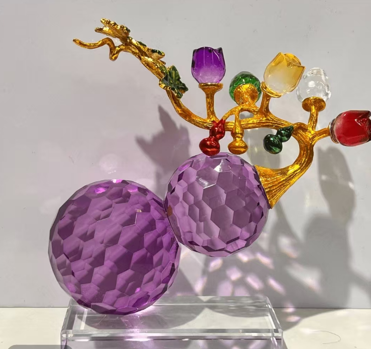 新中式珐琅五朵花水晶葫芦摆件客厅酒柜装饰品乔迁开业礼品