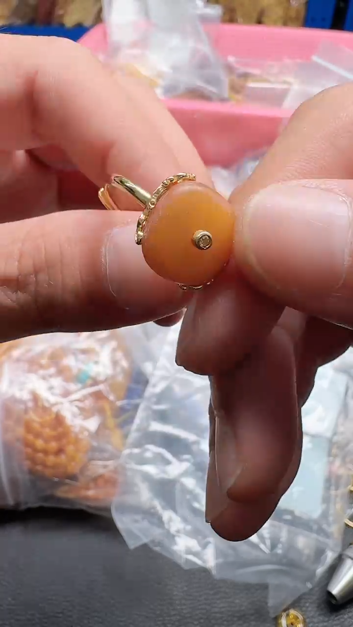 蜜蜡银S925镶嵌戒指m519