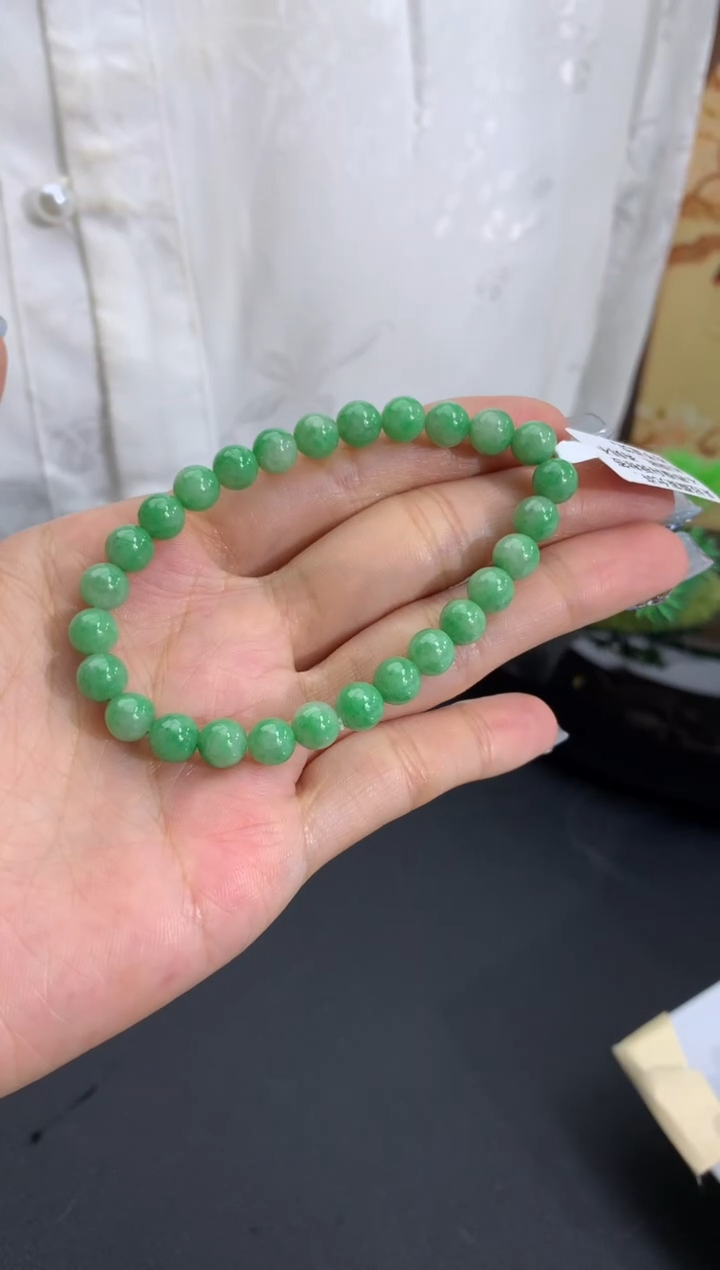 未镶嵌手串翡翠细糯 卡6.5mm