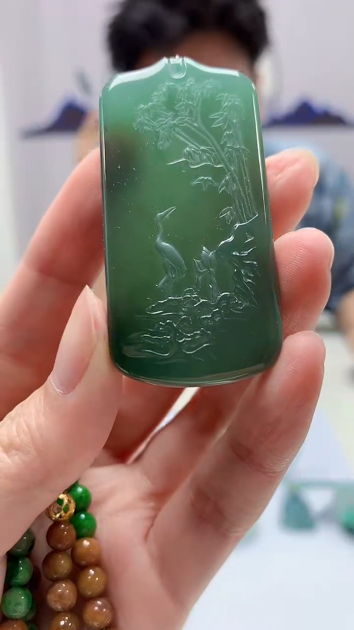 【闪购商品】定制翡翠未镶嵌4688zm-毛货赠珠链仙鹤178