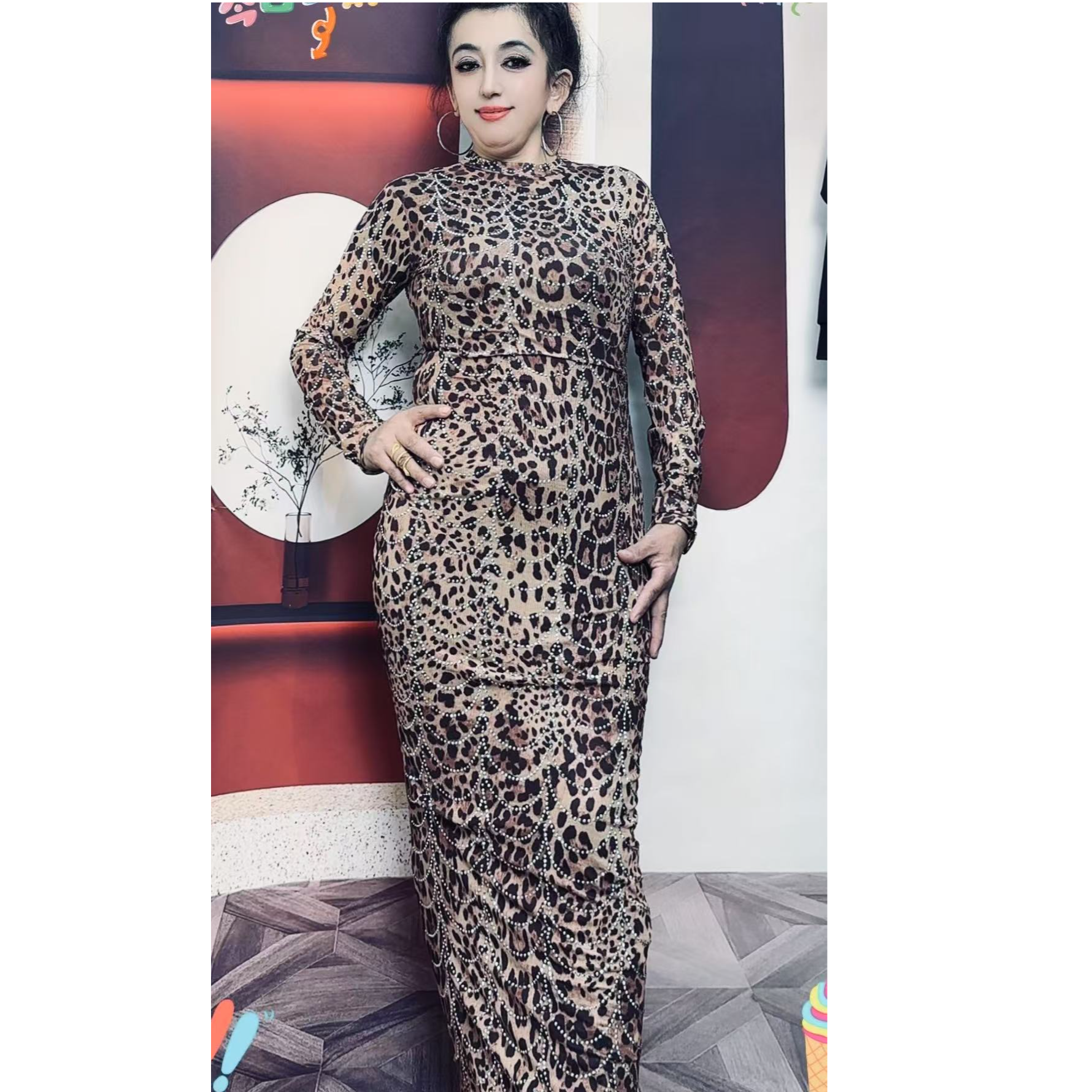 长袖欧美风套头连衣裙气质ins时尚印花长款碎花花色网红提花