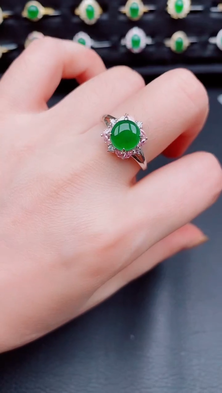 【闪购商品】翡翠戒指银S925镶嵌天然a货翡翠45