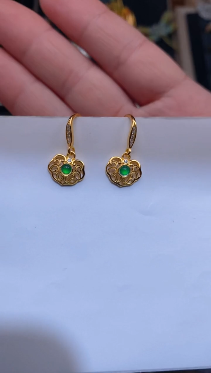 【闪购商品】翡翠耳饰银S925镶嵌如意