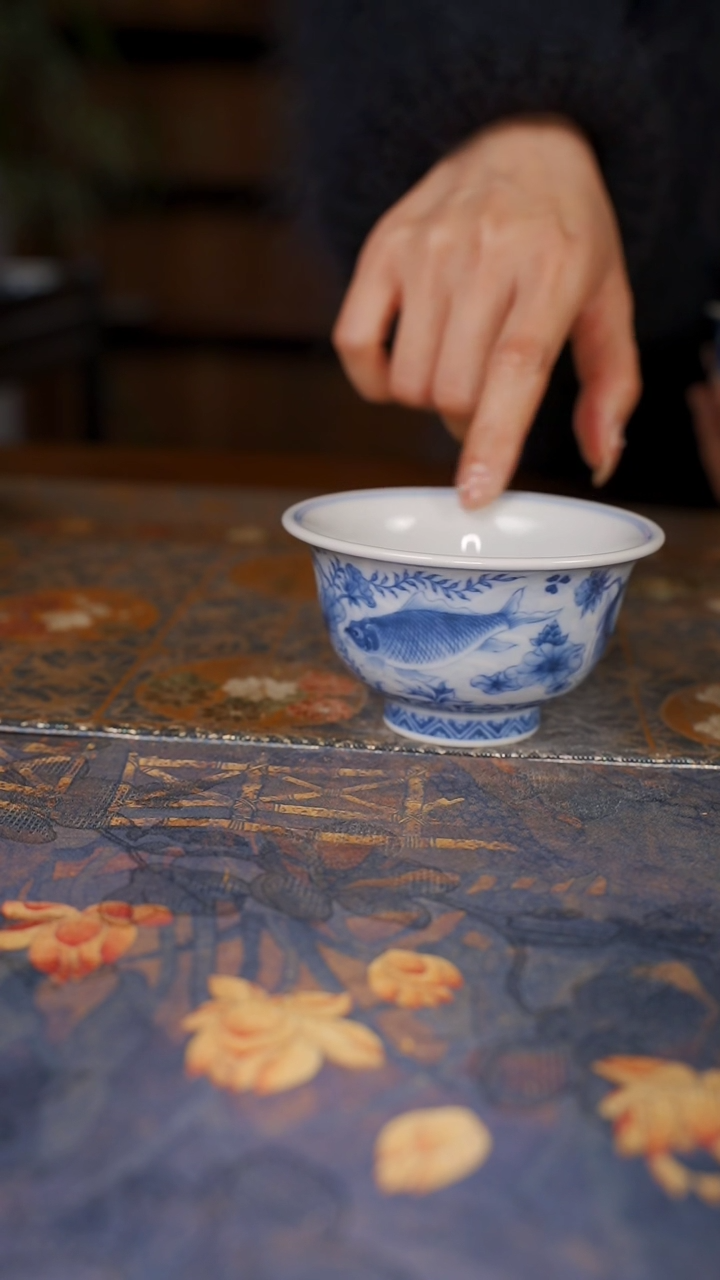 【闪购商品】杯望月怀古淡海水鱼藻压手杯