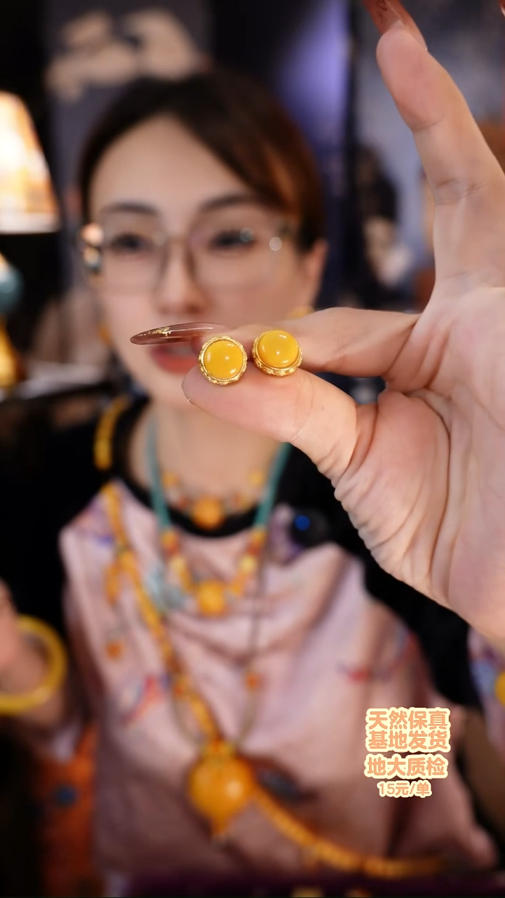 银S925镶嵌琥珀耳饰耳饰