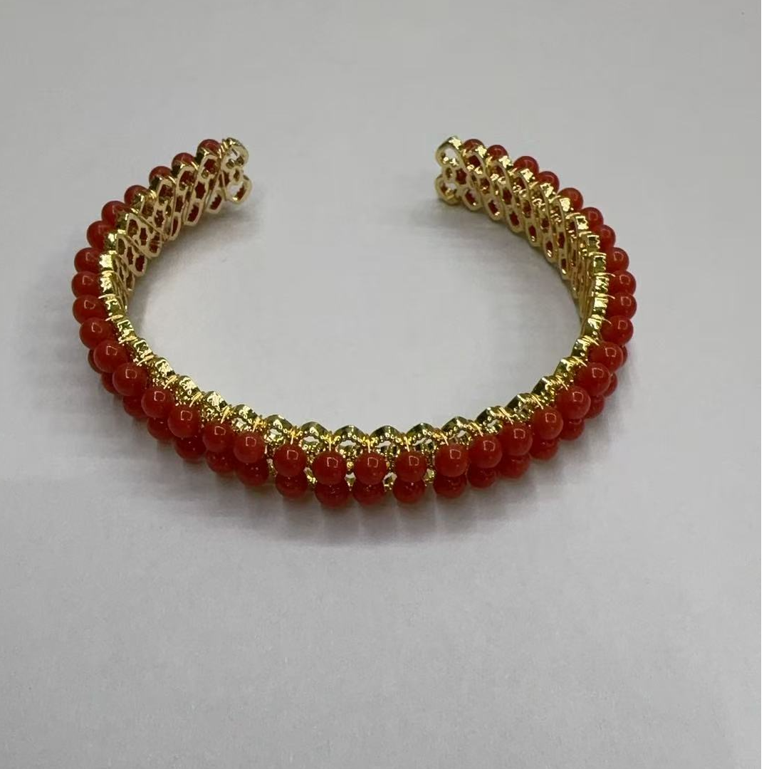 【中展红珊瑚】天然红珊瑚开口手镯  多样性发一