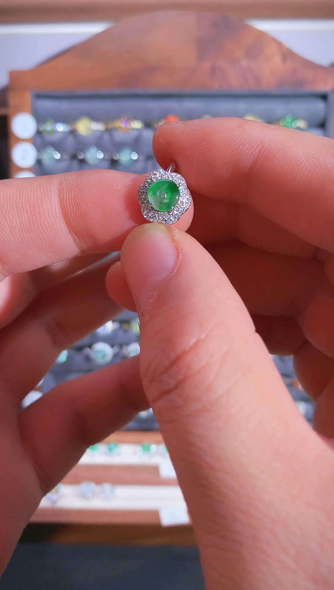 银S925镶嵌戒指翡翠啊*S925银镶翡翠平安扣女饰品