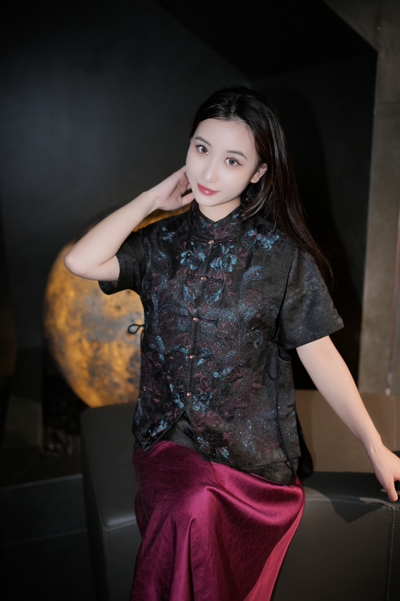 蓝大【墨竹风】新中式桑蚕丝马甲7646