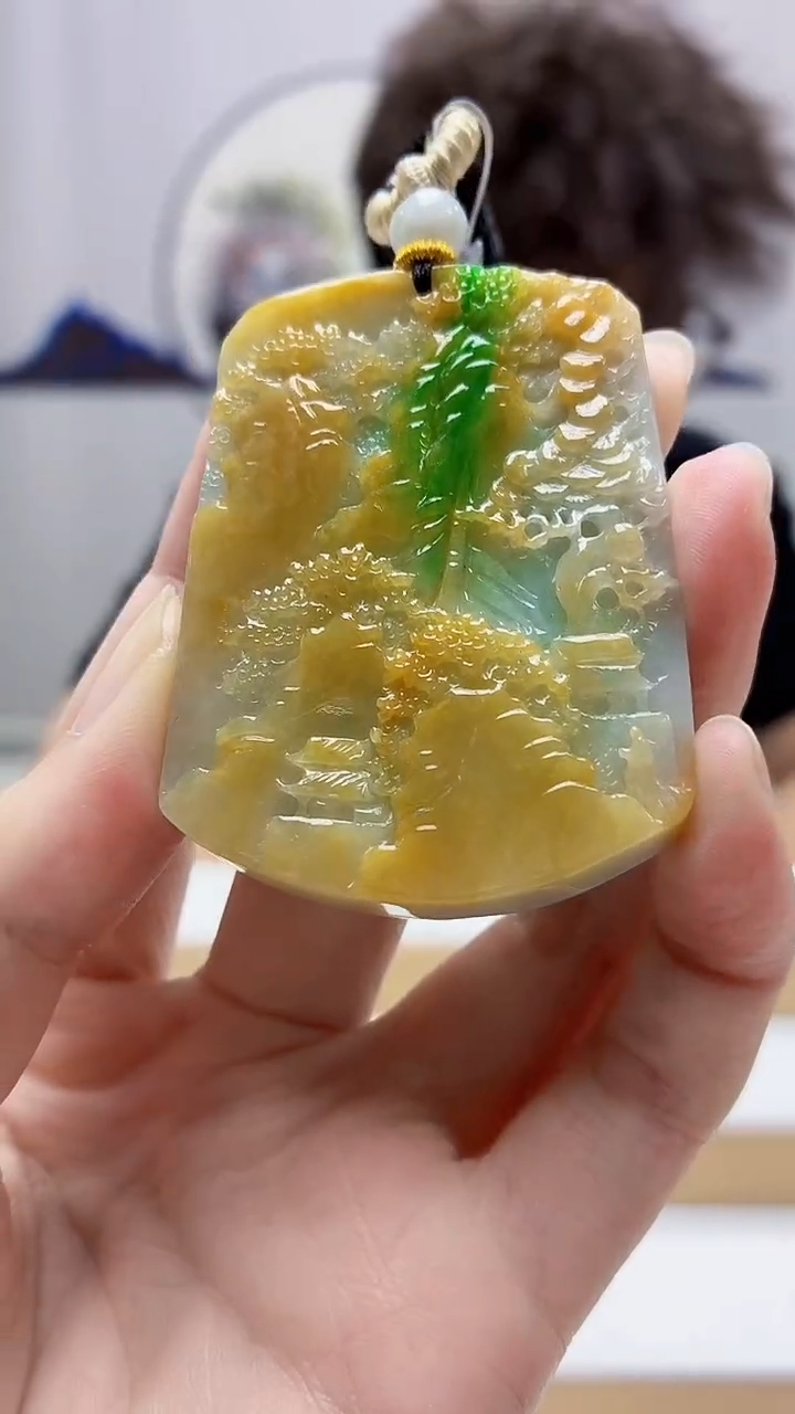 未镶嵌定制翡翠4688zm-毛货挂件山水44