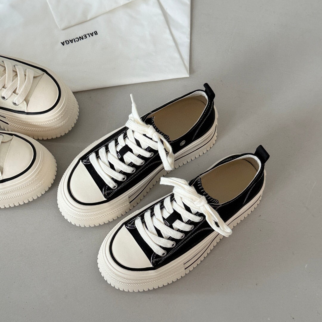 M家【6cm增高】黑白帆布透气小白鞋