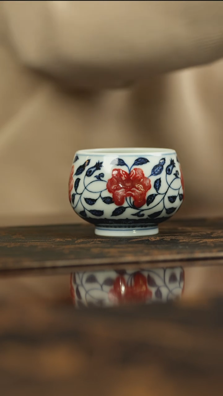 【闪购商品】杯子【瓷见如故】古官釉里红蔷薇花圆融杯