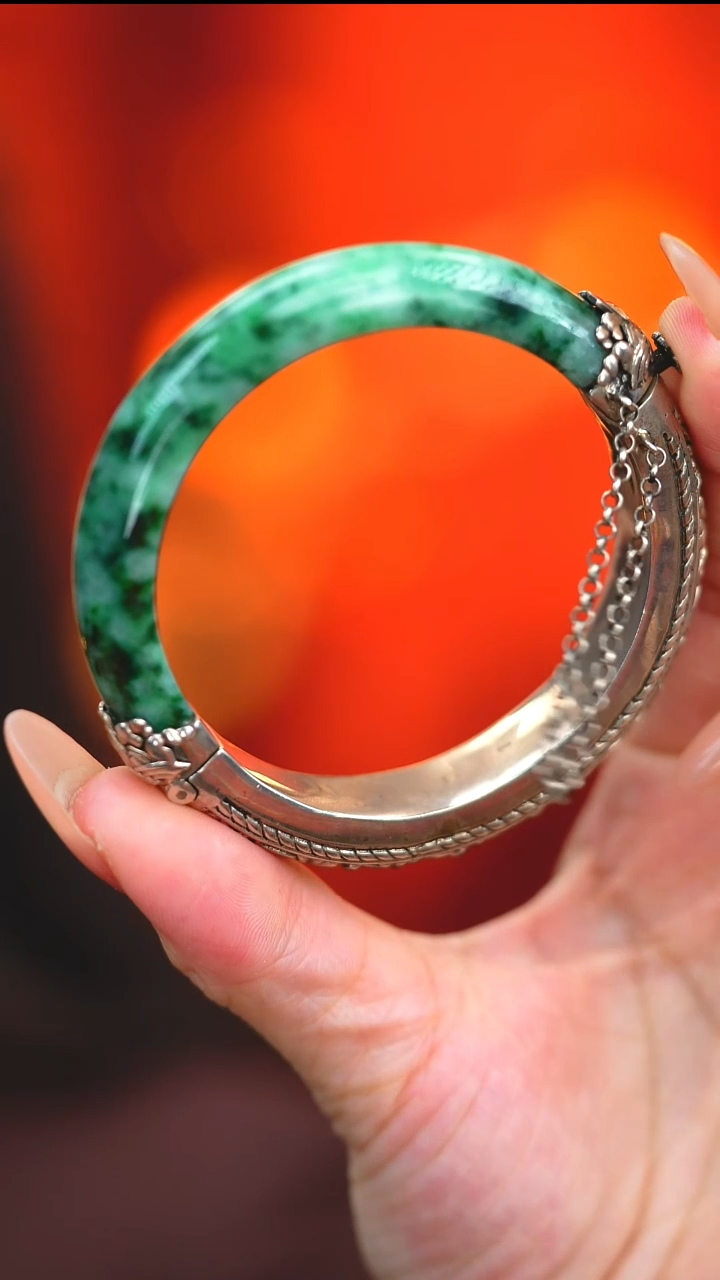 银S925镶嵌手镯翡翠新款