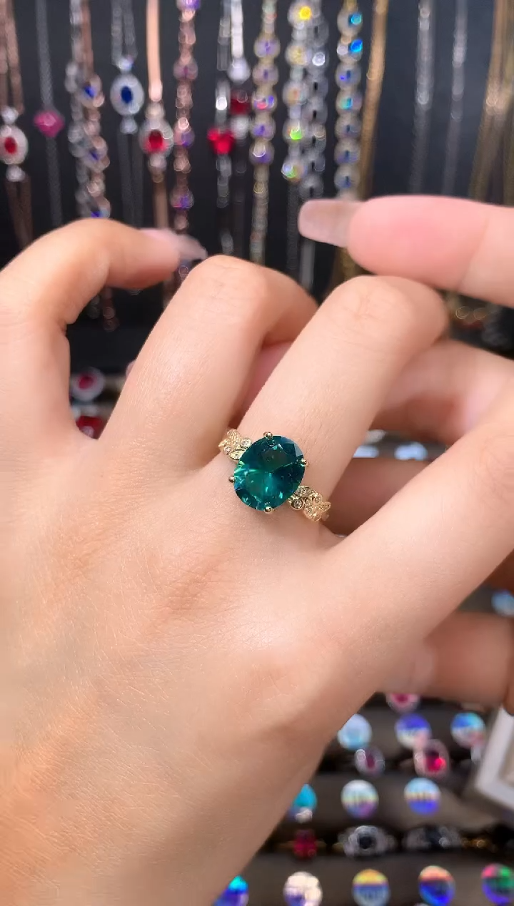 帕拉依巴碧玺戒指银S925镶嵌金色911