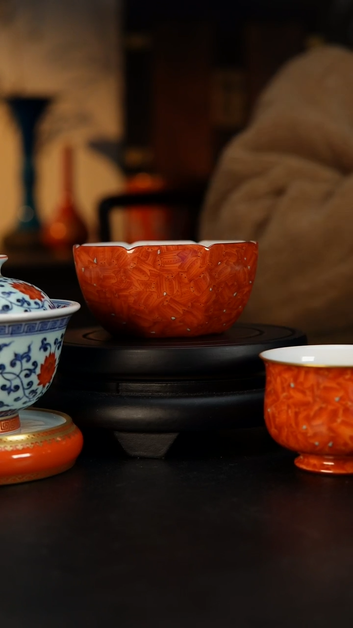 ?****碧矾红万福八方杯 微瑕