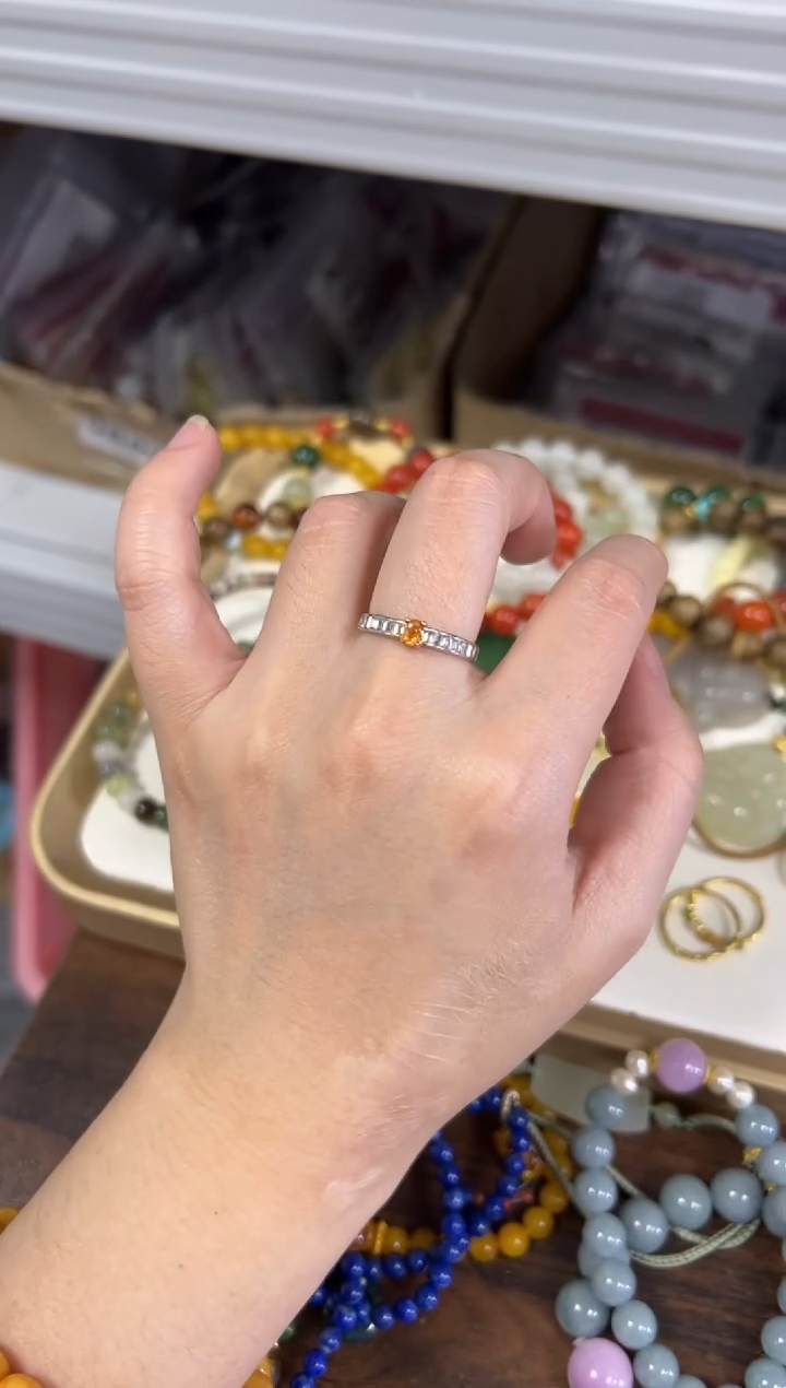 银S925镶嵌戒指石榴石（芬达石）芬达石榴石银镶嵌戒指[70]