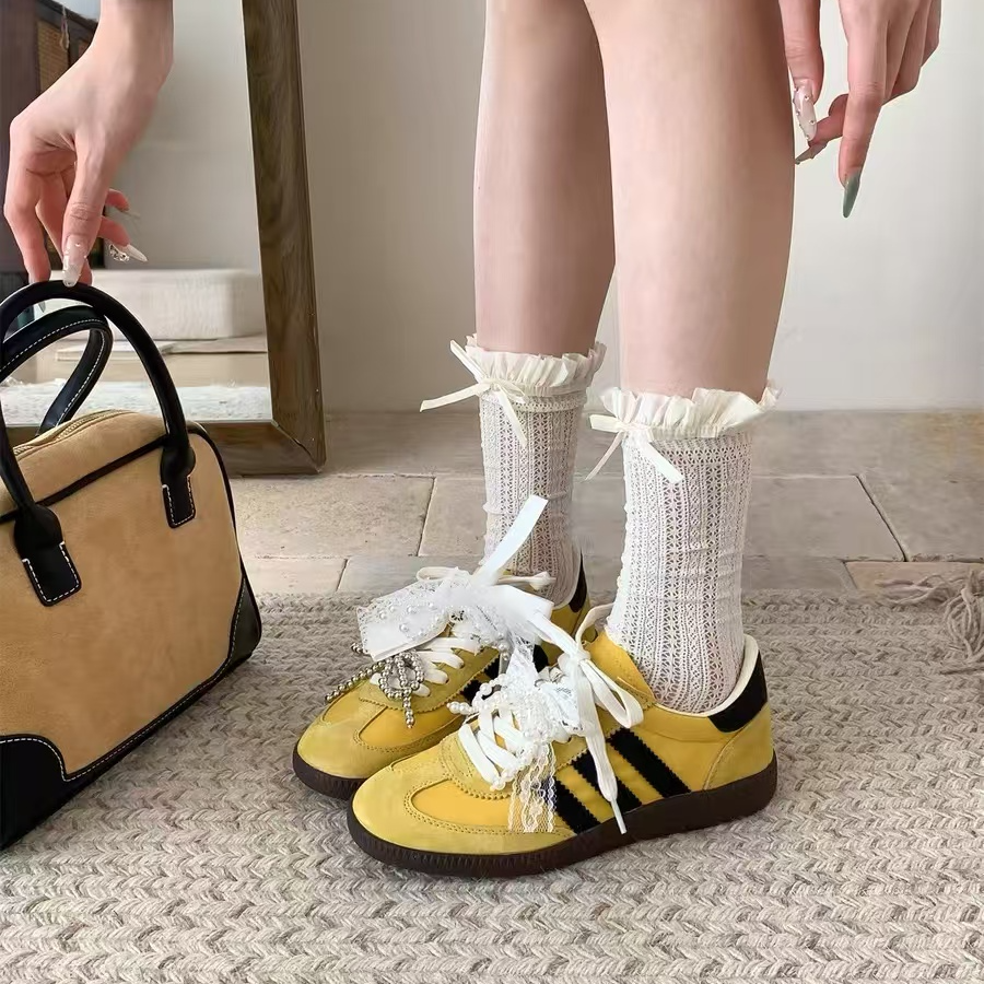 【大美家717】7月新款夏季柠檬黄缎面真皮多色德训单鞋2309-25