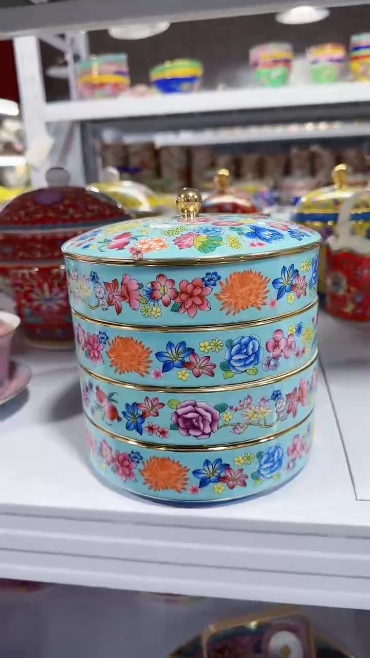 【闪购商品】瓷片茶点盒四层一只景德镇陶瓷