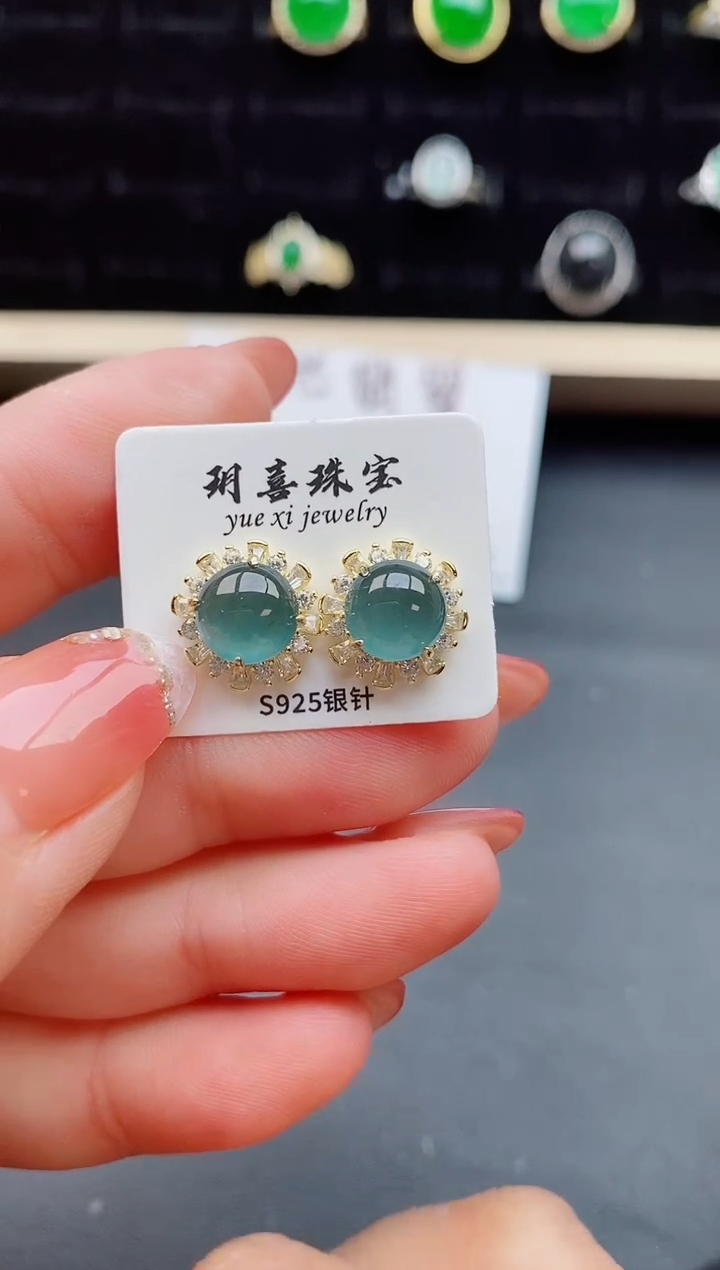 【闪购商品】翡翠耳饰银S925镶嵌0800