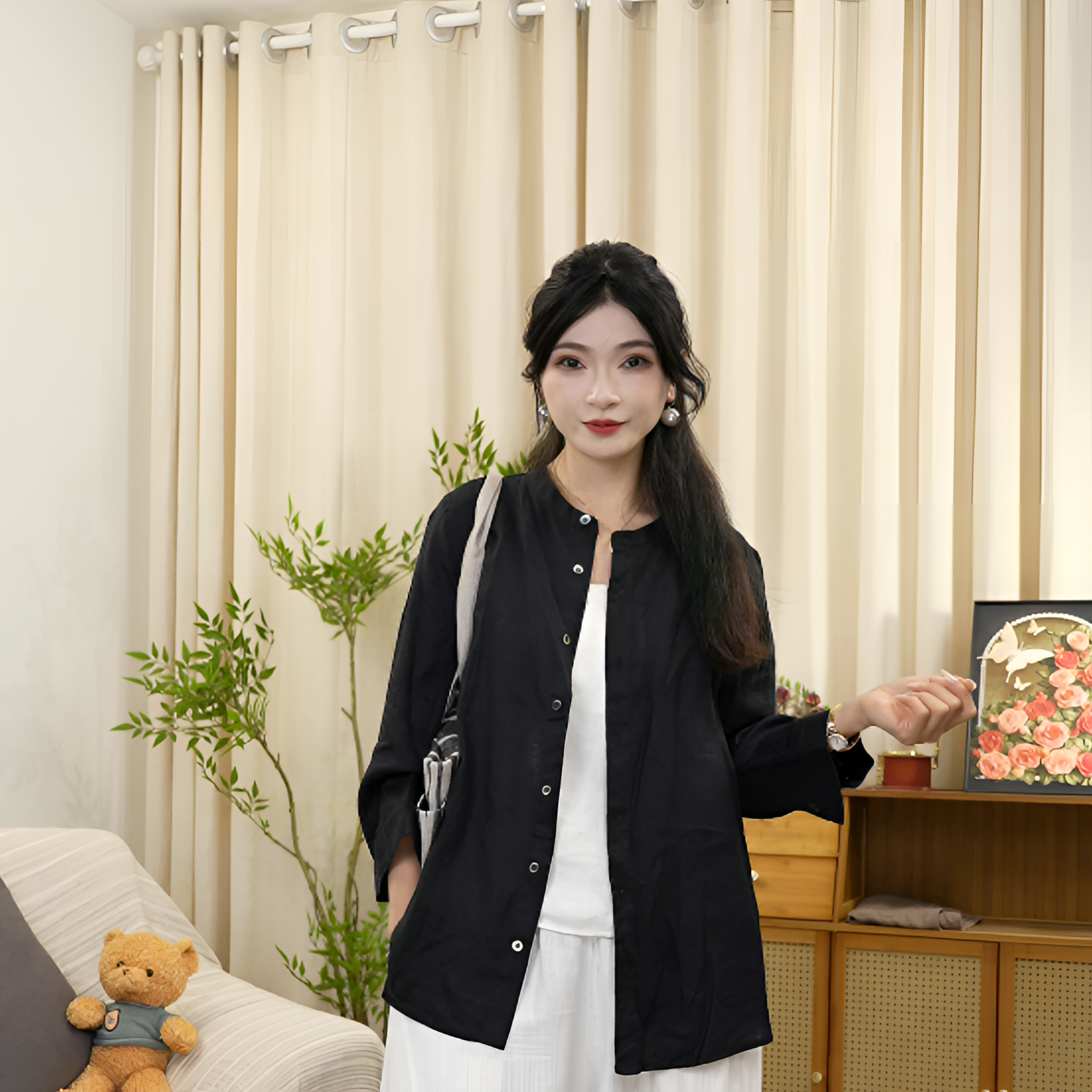 依品麻【反季清仓汉麻立领衬衫】立领极简风宽松衬衫-BYW243TL07