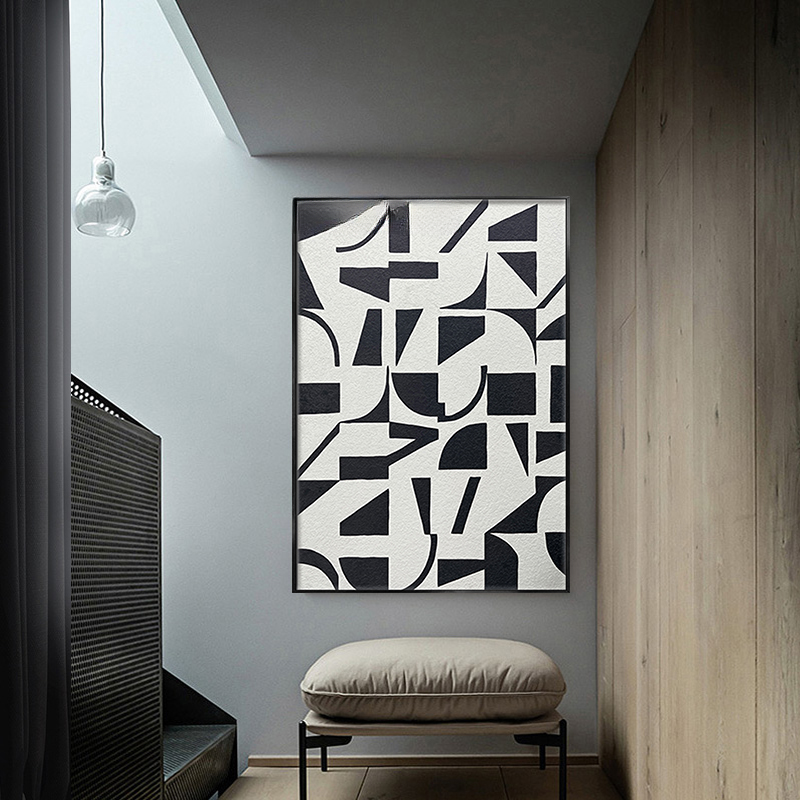 新款画现代简约轻奢高级灰黑白画装饰画餐厅挂画立体玄关走廊
